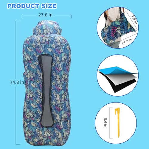 Inflatable Couch, Inflatable Lounger Air Sofa | No-Pump Blow Up Couch | Ergonomic Design, Air Couches Outdoor for Camping & Park & Beach, Upgrade Your Camping Accessories - color: Blue Leaf, style: Standard - No Sunshade