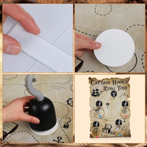 Leitee 19 Pcs Hook Ring Toss Game Pirate Party Toss Game with Dice Rope Rings Foam Tapes for Outdoor Yard Sport Party Accessories