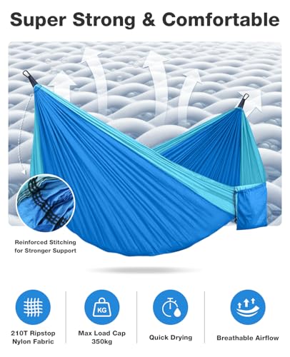 MOSFiATA Camping Hammock, Heavy Duty up to 500lbs with 2 Tree Straps and Attached Carry Bag Portable Outdoor Hammock for Backpacking Hiking Travel,Beach (Sky Blue) - color: Sky Blue