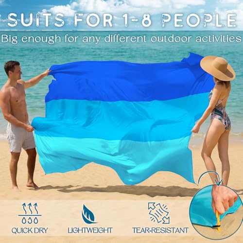 BYDOLL Beach Blanket 10'X9' Waterproof Sandproof Suits1-8 Adults Oversized Lightweight Large Blanket Picnic Mat for Beach Sand Free Travel Camping Hiking Picnic - color: Blue3, size: 10'X9'