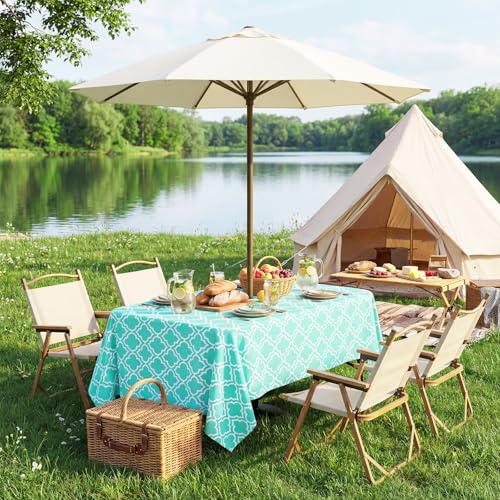 Poise3EHome Outdoor Tablecloth Rectangle with Umbrella Hole Waterproof Spillproof for Patio Table Picnic Camping Spring Summer, Aqua Blue (52X70 Zipper) - color: Aqua Blue, size: 70" x 52" (Rectangular)