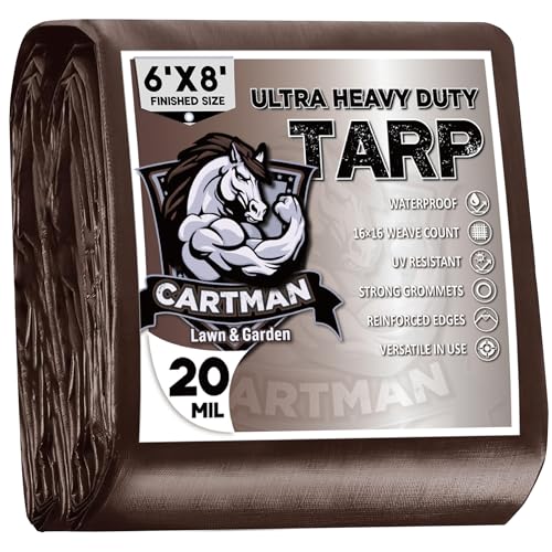 CARTMAN Finished Size 6x8 Feet Extra Thick 20 Mil Brown Ultra Heavy Duty Poly Tarp, Multipurpose Protective Cover, UV Resistant, Waterproof Poly Tarpaulin with Reinforced Edges - color: Brown/Brown 20mil, size: 6'×8'