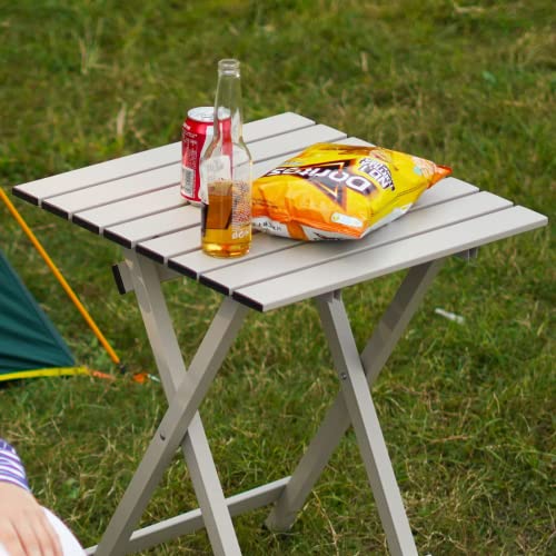 SUNNYFEEL Folding Camping Table - Lightweight Aluminum Portable Picnic Table, 18.5L x 18.5W x 24.5H Inch for Cooking, Beach, Hiking, Travel, Fishing, BBQ, Indoor Outdoor Small Foldable Camp Tables - color: Grey-2set