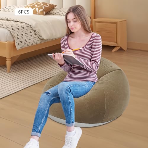 6 Pcs Inflatable Bean Bag Chairs,Portable Inflatable Couch with Foot Air Pump,Inflatable Chairs Lazy Sofa for Outdoor Camping Party Movie Night - color: Coffee