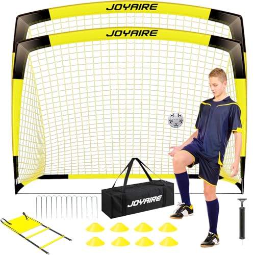 Pro-Grade Kids Backyard Soccer Goal, Tear-Resistant 5-Layer Polyester Soccer Net & 10mm Poles for Maximum Durability, 4x3ft/6x4ft/7x5ft, Pop Up Portable Soccer Training Equipment Set with Size 4 Ball - size: 7 ft x 5ft, style: Yellow