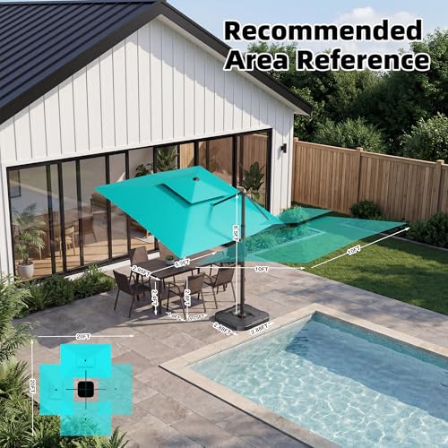 10x10 FT Cantilever Patio Umbrella Double Top Outdoor Square Large Heavy Duty Aluminum Offset Umbrellas with 7 Level Tilt 360-degree Rotation for Pool Garden Deck, Turquoise - color: Turquoise, size: 10' X 10' - Umbrella Only