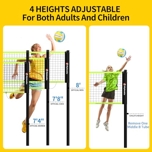 32ft Regulation Size Portable Outdoor Volleyball Net Set System for Backyard Beach with Height Adjustable Poles, PU Volleyball and Pump, Carry Bag, Boundary Line - Easy Set Up & Anti-Sagging - color: Black and Green