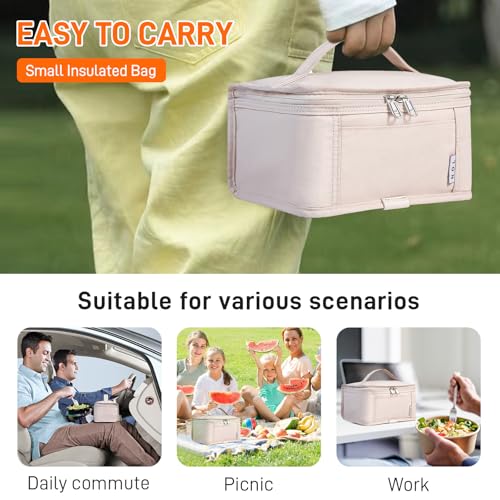 NOL Natural Organic Lifestyle Small Lunch Bag Mini Lunch Box Insulated Lunch Bag for Men/Women Leakproof Cooler Tote Bag Lightweight Nylon Waterproof Lunch Box For Work, Cream - color: Cream, size: Medium(5 Liters)