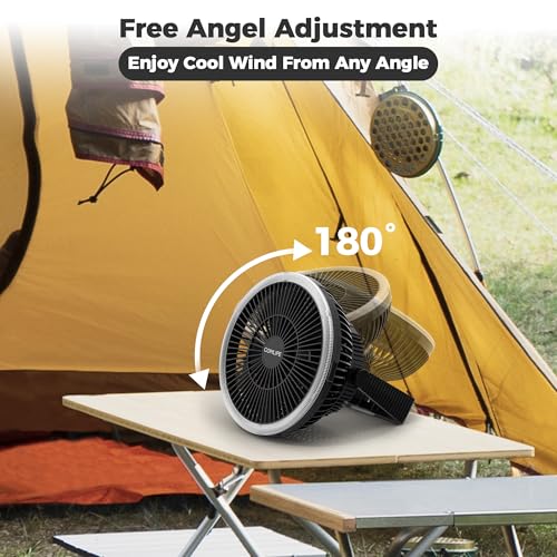 Portable Camping Fan with LED Lantern, 24HRS Running 8inch Rechargeable Tent Fan, Powerful 3-Speed 180° Rotate with Hook, Quiet for Outdoor RV Travel Fishing Hurricane Emergency Power Outage - size: 8 inch