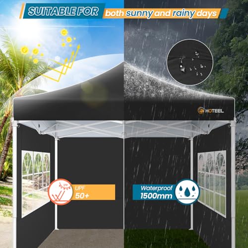 Hoteel 10x10 Pop Up Canopy Tent Heavy Duty with 4 Sidewalls, Waterproof Party Tent, Easy Set-up Commercial Instant Tents with Hand Bag & Rope & Nail, Hexagonal Leg (1-Year Warranty) - color: Black, size: 10×10 （4 Walls）