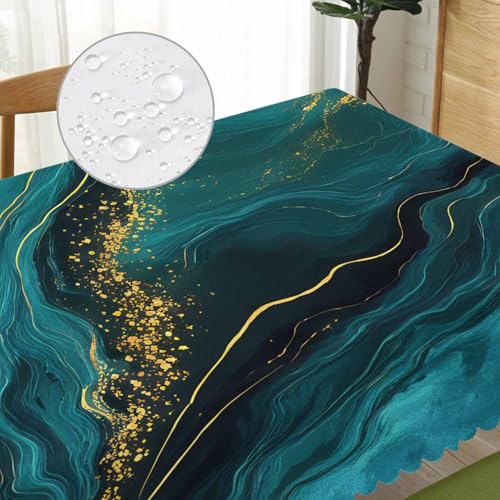 Tablecloth Marble Green, Abstract Liquid Marble Gold Green Rectangular Table Cover Kitchen Table Cloth for Dining Hotel Coffee Parties Tabletop Decoration, 52x70 Inch - color: Marble Green