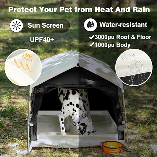 Dog Tent Cotton Fabric, Aluminum Poles and Camping Mat, Outdoor Weatherproof, Dog House Outdoor, Breathable with 2 Side Windows, Portable and Collapsible (Black, Large) - color: Black, size: Large, 39.4''L x 31.5''W x 26.4''H