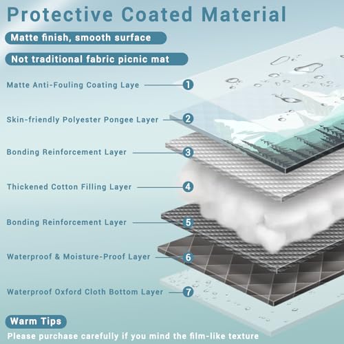 60x80" Waterproof Picnic Blankets Outdoor Sandproof Beach Blanket Foldable Big Ground Grass Mat Family Tent Camping Rug Backpacking Hiking Essentials Gifts Rv Car Travel Roadtrip Must Have - color: Blue-green Mountains, size: 6'8" x 5' (Rectangular)