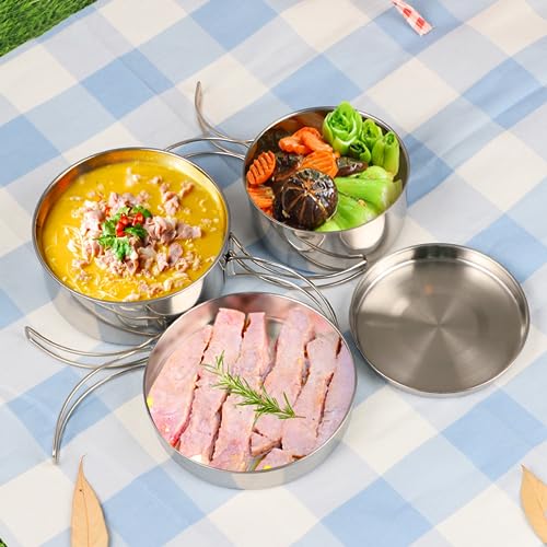 Camping Cooking Set 8PCS Stainless Steel Camping Cookware Portable Cooking Pot and Pan Set with Plates Cups for 5-6 Adults Outdoor Hiking Picnic BBQ, Camping Pots and Pans Set