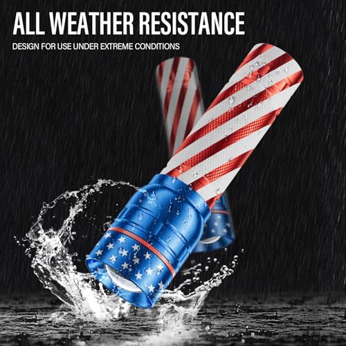RECHOO Rechargeable Flashlight 2 Pack, Bright Military Torch High Lumens with Adjustable Focus & 3 Lighting Modes, Waterproof Led Flashlight for Camping Home, Gifts for Man - color: American flag, size: 2 Pack
