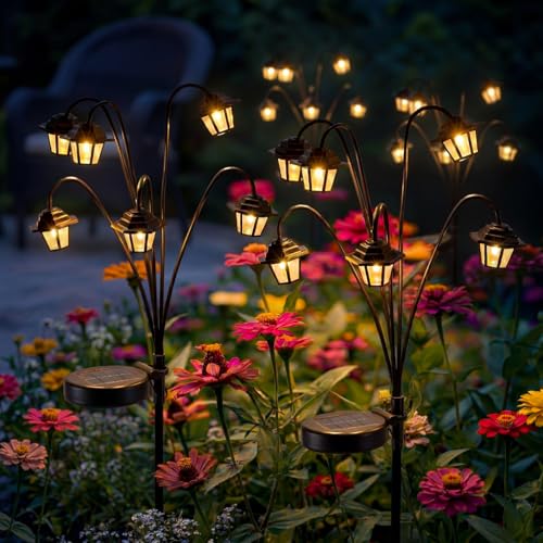 4 Pack Solar Hexagon Lights Outdoor Garden, 6 Head Solar Swaying Pathway Stake Lights with 8 Modes Changing Colors Waterproof for Yard Lawn Patio Landscape Decor - style: Palace