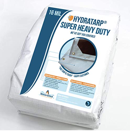 Watershed Innovations HydraTarp 12 Ft. X 16 Ft. Super Heavy Duty Waterproof Tarp - 16mil Thick - White / Brown Reversible Tarp - size: 12ft x 16ft