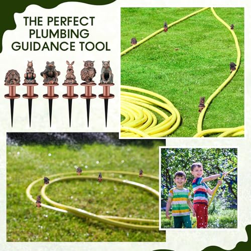 Zonon 6 Pcs Garden Hose Guide Stake Decorative 11.8 Inch Heavy Duty Metal Antique Water Hose Roller Guard Guide Stake Spike Resin Plant Saver Tools for Lawn Yard Garden(Antique Copper,Woodland Animal) - color: Antique Copper, style: Woodland Animal