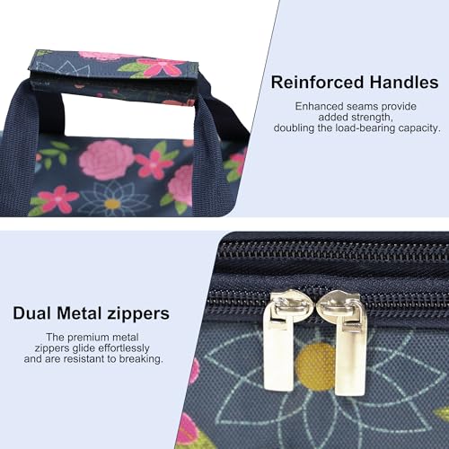 Double Decker Insulated Casserole Carrier, Expandable Thermal Food Warmer Bag Fits 9x13 Dish, Leak-Proof Potluck Lasagna Holder with Utensil Pocket for Picnic Party Cookout (Blue Floral) - color: Blue Floral
