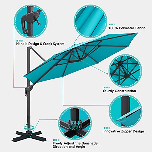 Sunnyglade 11Ft Cantilever Patio Umbrella Deluxe Offset Umbrella 360°Rotation & Integrated Tilting System Heavy Duty Patio Hanging Umbrella for Market Garden Deck Pool Backyard Patio (Blue, 11 ft) - color: Blue, size: 11 ft