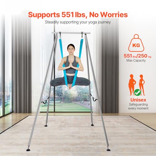 VEVOR Yoga Stand Frame, Max 441-551 lbs Load Swing Stand, Triangular Structure Aerial Rig, Aerial Silk Stands with Yoga Hammock, Standard & Height-Adjustable Version - color: Blue, style: Standard Version