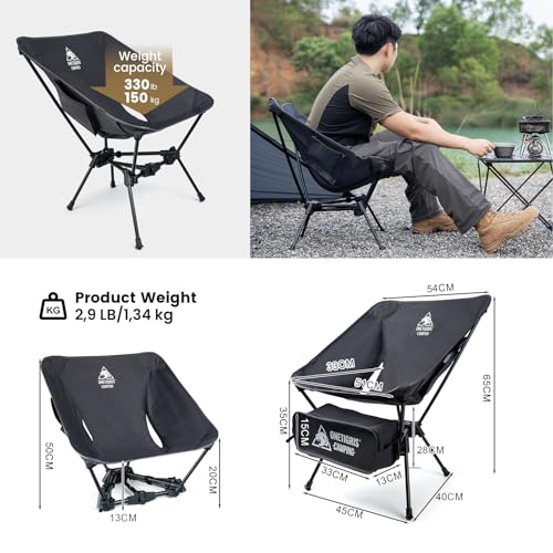 ONETIGRIS Tigerblade Camping Chair, Lightweight Folding Backpacking Hiking Chair, Compact Portable 330 lbs Capacity - color: Grey
