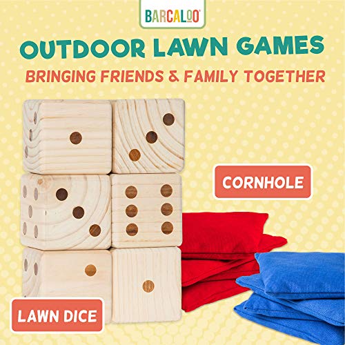 Barcaloo Yardzee Outdoor Family Games, Six 3.5" Giant Wooden Dice Games for Families (Unstained)