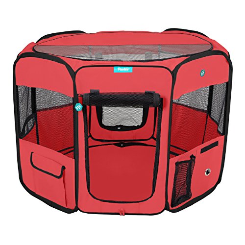 Deluxe Premium Pet Dog Playpen Portable Soft Dog Exercise Pen Kennel with Carry Bag for Dogs, Cats, Kittens, and All Pets (Medium, Red) - color: Red, size: Medium