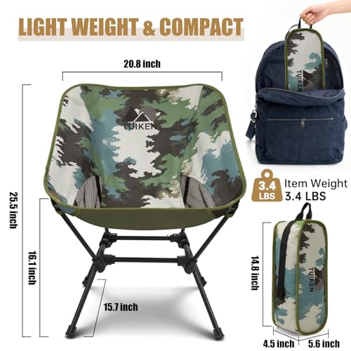 Ultralight Camping Chair Backpacking Chair, Portable Camp Chair with Cup Holder & Storage Bag, Lightweight Compact Folding Chair for Hiking, Travel, Picnic Mountaineering (Camo) - color: Camo