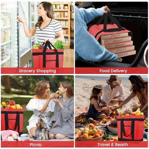 mosago Insulated Grocery Tote Bags, Large Reusable Cooler Bags with Zipper, Leakproof Thermal Shopping Bags for Food Delivery, Beach, Travel, Uber Eats & Picnic, Collapsible Personalized, Red - color: Red