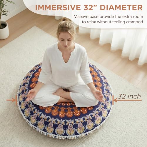 Codi Meditation Floor Pillows, Round Large Pillow Seating for Adults, Bohemian Mandala Circle Floor Cushion for Outdoor Fireplace Yoga Living Room, 32 Inch, Yellow Memory Foam Added - color: Round | Yellow, size: 1 Count (Pack of 1)