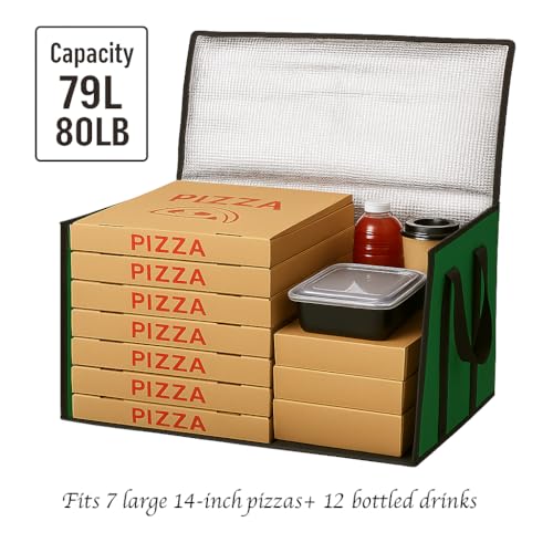 Bodaon Large 2-Pack Insulated Food Delivery Bag With Hard Bottom, XXXL Grocery Shopping/Catering/Bags, Rideshare Delivery Bag, Cold/Hot Styrofoam Carrier for Travel/Car - color: Green, size: XXX-Large(with Hard Bottom)