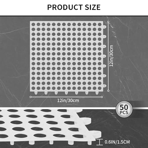 FAHKNS 50 PCS Interlocking Drainage Tiles, 12"x12" Anti Slip Interlocking Drain Mat, TPE Interlocking Floor Tiles for Showers, Toilets, Swimming Pools, Terraces, Drain, Pet Areas - color: White