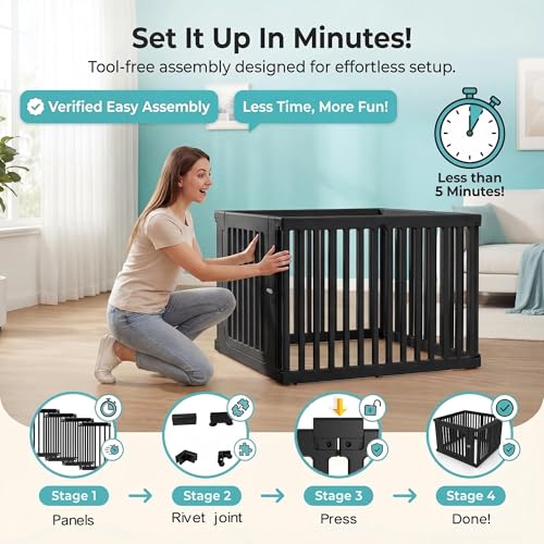7 Panels Plastic Dog Playpen, Expandable & Durable Pet Fence - Indoor & Outdoor Portable with Secure Locking Door, Durable Safety Play Pen with Puppy, Cat, Small Animal(Black, 23.62" H) - color: Black