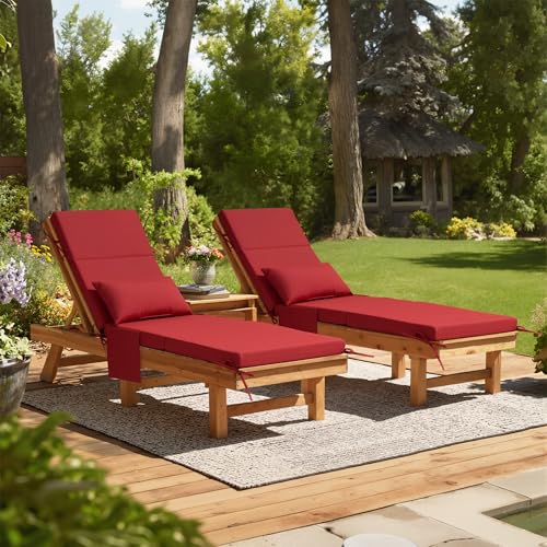 Crestlive Products Foldable Outdoor Chaise Lounge Cushions with Head Pillow and Side Pockets, Water Resistant & Fade Resistant Lounge Chair Cushion, 72''L x 21''W, Set of 2, Chili - color: Chili, size: 72"l X 21"w