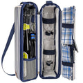 ALLCAMP Wine Tote Bag with Cooler Compartment，Picnic Set Carrying Two Sets of Tableware（Blue Stripe） - color: Blue Stripe, size: 1 Bottle