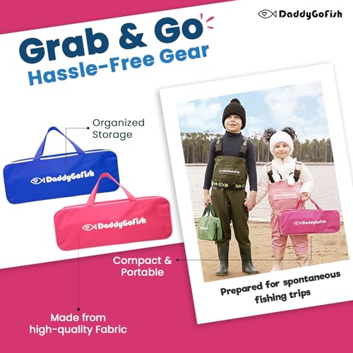 DaddyGoFish Kids Fishing Pole - Rod Reel Combo Tackle Box Starter Set - First Year Small Gear Kit for Boys Girls Toddler Youth Age Beginner Little Children - color: 2 Pack- Blue + Pink (Essential Set), size: 5ft
