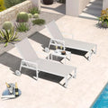 PURPLE LEAF Outdoor Lounge Chairs Set of 2 White Aluminum Chaise Lounge Chaisr Outdoor with Wheels and Armrest for Patio Deck Pool Side Table Include, Linen - color: Linen, style: Straight-leg w/ Armrest