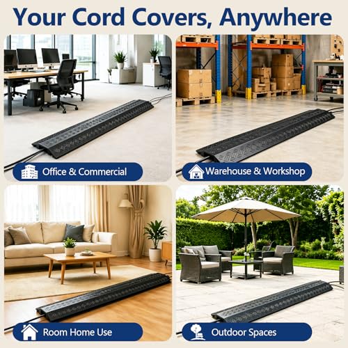 Heavy Duty Cord Cover 2 Pack 40 Inch Cable Protector Ramp 11000 lbs, Outdoor Floor Wire Cover with 1.6" Wide Channel, Modular Interlocking Anti Trip Cable Ramp for Driveway Sidewalk Garage(Black) - color: Black, size: Small
