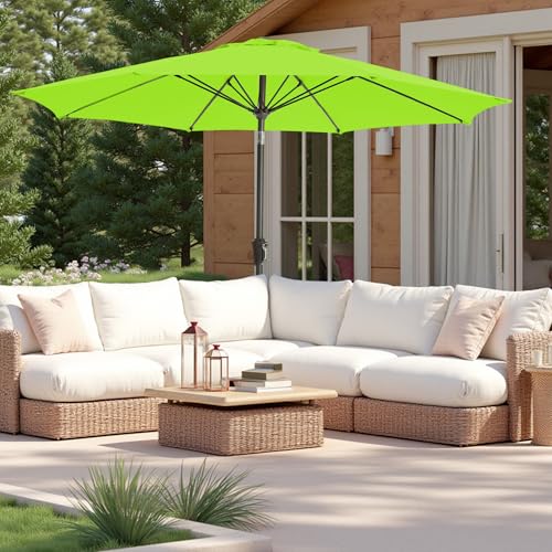 9FT Large Outdoor Patio Umbrella Pool Market Umbrella-UV Resistant, Easy Push Button Tilt and Crank, 8 Sturdy Ribs Heavy-Duty Table Umbrella for Deck, Backyard, Garden (Lime) - color: Lime, size: 9 FT
