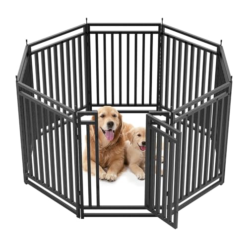 Dog Fence for Yard Outdoor Indoor Dog Playpen 40" Height 8 Panels Metal Dog Pen Puppy Playpen Portable Dog Kennel Crate for RV Camping(Black-Silver) - size: 40" Height, style: 8 Panels