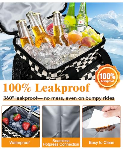 Insulated Lunch Bag for Women, Double Leakproof Lunch Box Soft Cooler Tote with 5 Pockets, 600D Oxford, EVA Lining, Adjustable Strap for Work, Picnic, Beach&Travel- Corduroy Black Checkered - color: Corduroy Black Checkered Pattern, size: Double