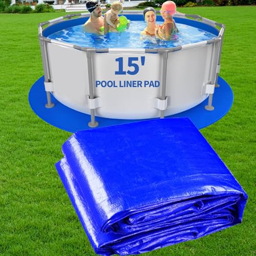 15FT Round Pool Liner Pad for Above Ground Pools, Thickened Puncture-Resistant Under Mat, Heavy-Duty Underlayment, Outdoor Tarp Protector for Concrete/Lawn, Pool Floor Base Pad, Extends Liner Life - size: 15' Round