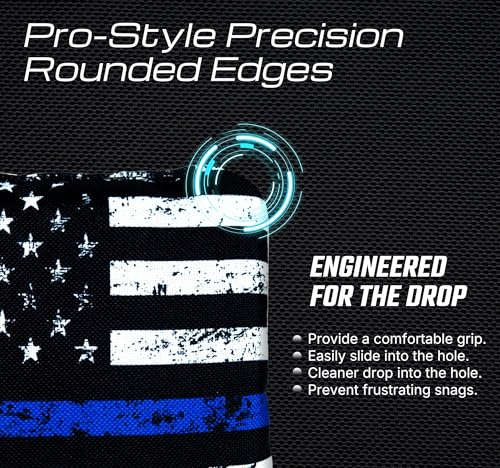 Professional Cornhole Bags Set of 8 - Dual Sided Stick & Slide (Suede/Woven) - Premium Resin Filled Regulation Weight & Size (6x6, 16oz) - Double Stitched Reinforced Seams with Carry Tote - color: American Heroes (Blue/Red Line)