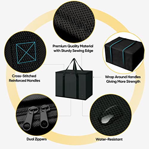 BALEINE 2Pk Insulated Reusable Grocery Bags, Collapsible Cooler Bag for Groceries, Heavy Duty Large Insulated Bag (16''x9''x13'', Charcoal Black) - color: Charcoal Black