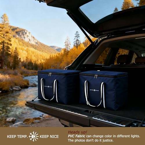 Insulated Food Delivery Bag, Large Durable Reusable Shopping Grocery Bag with Zipper – Foldable Thermal Cooler Bag for Hot & Cold Food, Pizza Delivery & Catering - color: Navy Blue 1