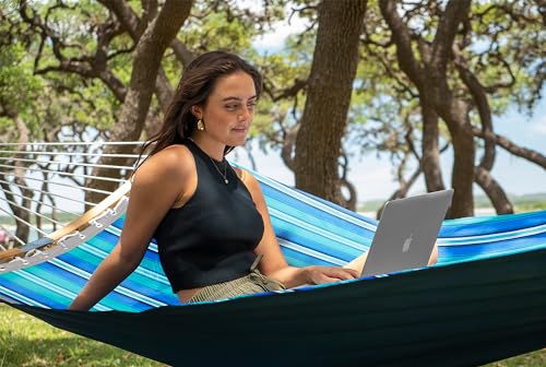 SUPERJARE Hammock with Stand, 2 Person Heavy Duty Hammock with Padded Cotton, Detachable Pillow & Strong Curved-Bar & Portable Carrying Bag, Perfect for Outdoor & Indoor, Aqua Blue - color: Aqua Blue