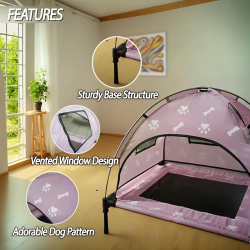 Elevated Covered Dog Bed - 36" x 36" x 30" - Dog Shade Canopy Lounger for Small & Large Dogs (Up to 110 lbs) - Portable & Durable - Cooling, UV & Water Resistant with Mesh Windows - Pastel Pink - color: Pastel Pink