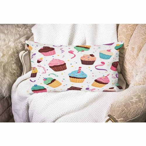 Smooffly Little Delicious Cupcakes Waist Lumbar Cotton Linen Throw Pillow case Cushion Cover for Sofa Home Decorative Oblong 12x20 Inches - color: Swn14