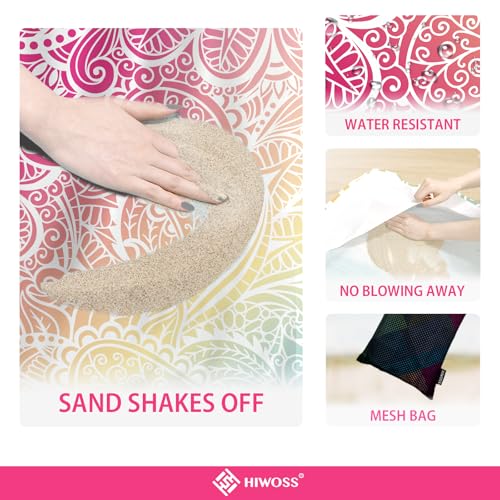 Beach Blanket Waterproof Sandproof Oversized 95”x 80”,Sand Free Beach Mat with Corner Pockets,Portable Mesh Bag for Beach Festival,Picnic,Travel and Outdoor Camping (Ombre Rainbow) - color: Ombre Rainbow